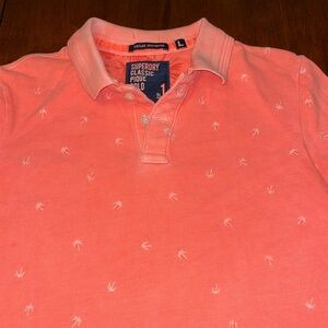 Superdry Orange Pique Polo Shirt with Palm Pattern